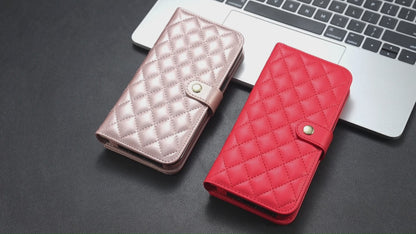 For iPhone 16e 15 Pro Max Crossbody Wallet Case with Card Holder, Quilted Leather Wrist Strap RFID Blocking Case - Dgnxxfgs Series